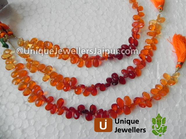 Fire Opal Faceted Pear Beads